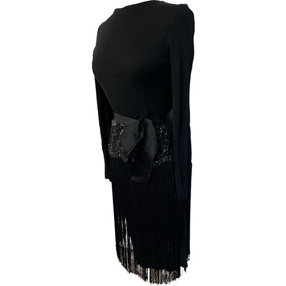 Vintage I Magnin Black PEEK HOLE BACK LACE SEQUINS  Flapper Dress  SZ S-M - Picture 7 of 7